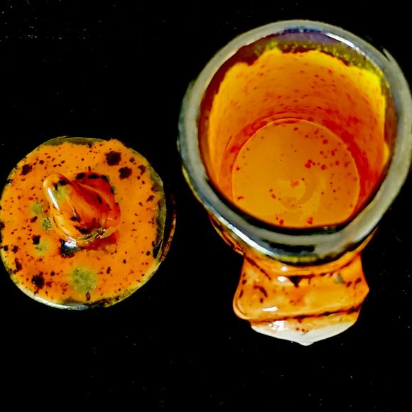 Handmade Small Ceramic Stash Jar with Face, Speckled Carmel Brown - Picture 7 of 11